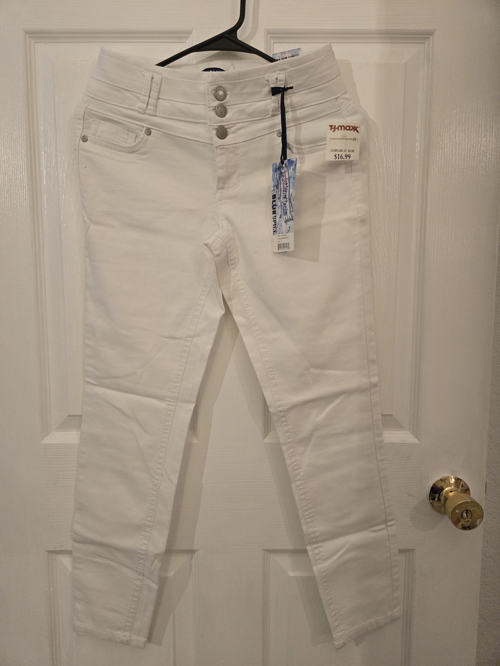 Blue Spice White Skinny Jeans - Triple Button High Rise